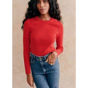 EUC Sezane Matthis 100% Cotton Button Shoulder Sweater Red Medium